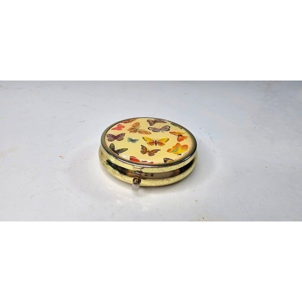 Vintage Gold Tone Butterfly Pill Box Container